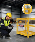 Heavy Duty Hazardous Material Storage Cabinet For Propane Tanks With Lock And Guardrails in workshop, close-up on lock