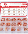 Copper Crush Washers Set, 150 Piece Metric M5 To M22 Assortment With 15 Sizes in storage case