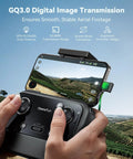 Hands holding controller with smartphone showing landscape, 4K Drone With 8K Photos 3 Axis Gimbal Ultra Stable GPS Beeper.
