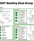 Greenlee And Current Emt Bender Shoe Plus Roller Set For 1.5 Inch And 2 Inch Conduit, detailed parts breakdown image.