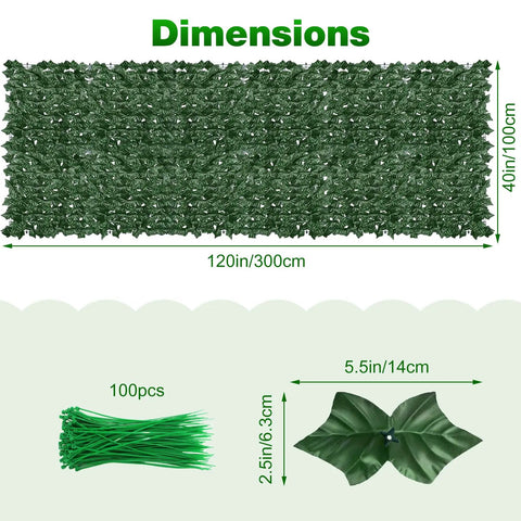 Dimensions of Faux Ivy Privacy Fence Screen 40X120 Inches For Patio Balcony Garden Backyard Indoor Outdoor Green Wall Decor Realistic Uv Resistant Backdrop Panels Durable No Fuss Reusable
