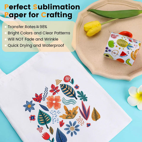 8.5 X 11 Inches Sublimation Paper 30 Sheets 120 GSM For Inkjet Printers Dope Transfer For Tumblers Mugs And T Shirts used on textile with floral design