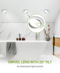 Bathroom with Gimbal Retrofit LED Can Lights 6 Inch Kit, 4000K Bright White, showing swivel lens with 25° tilt for ceiling installation