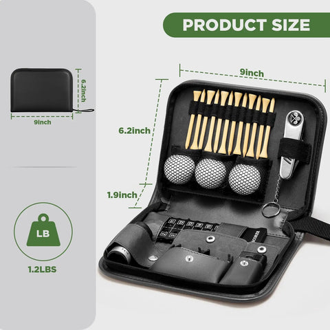 Pro Grade Golf Accessories Set With High End PU Case, Includes 3 Golf Balls, HD Rangefinder, 12 Extended 83mm Tees, compact size