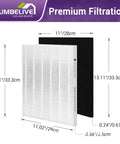 C545 Replacement Filter Kit For Air Purifier S Series 2 True HEPA and activated carbon filters with dimensions