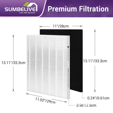 C545 Replacement Filter Kit For Air Purifier S Series 2 True HEPA and activated carbon filters with dimensions