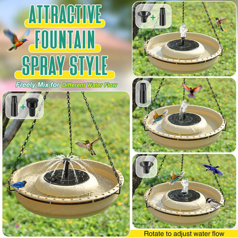 Large Solar Powered Bird Bath Fountain Kit With Four Spray Nozzles For Hummingbirds 1.67 Gallon Hanging Bath Bowl