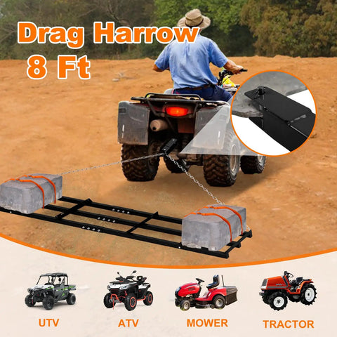 8 Ft Drag Harrow Driveway Grader for Gravel Sand Lawn with ATV attachment
