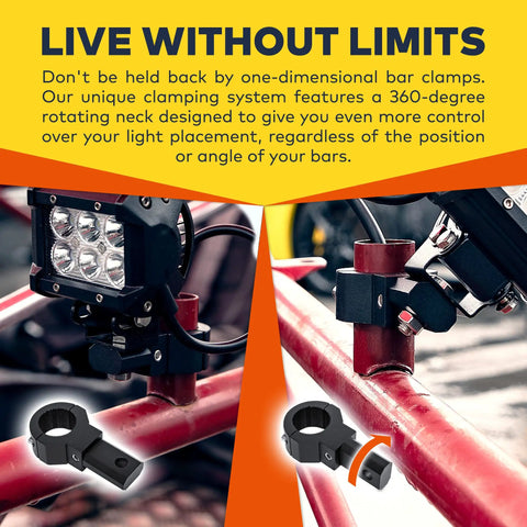 Off Road Light Bar Mounts For ATV UTV 360 Degree Rotating Clamp Kits Aluminum Roll Bar Mounts on red bar