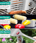 Heavy Duty Stainless Steel Grilling Utensil Set 18 Inch with spatula features serrated side, energy-saving design, and bottle opener.