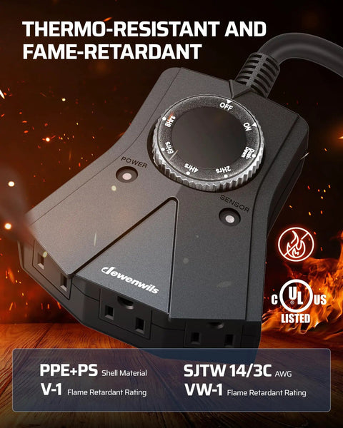 Weatherproof Outdoor Light Timer Featuring Automatic Dusk To Dawn Sensor And Triple Prong Outlet, close-up view of control panel.