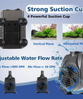 Killer 800 GPH Submersible Water Pump With Adjustable Flow Ultra Quiet Fountain Pump for aquariums with suction cups visible