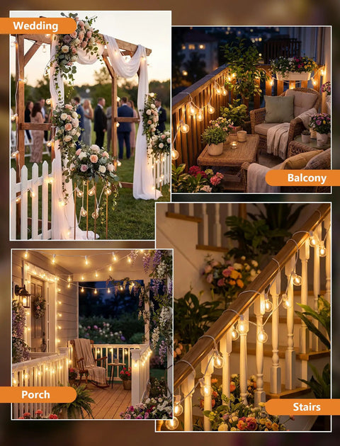 LED Outdoor String Lights 50Ft With 52 G40 Globe Bulbs Waterproof Plug-In Shatterproof Warm White On White Wire For Backyard Patio Garden Balcony Party Wedding Decor Energy Saving