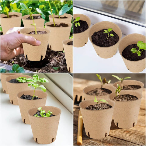 Biodegradable Seed Starter Pots 3.15 Inch Round Nursery Pots With Drainage Holes 50 Pack For Indoor Germination