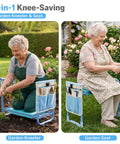 Heavy Duty Garden Kneeler And Seat 2In1 Foldable Stool with widened thick kneeling pad and tool pouches, used in garden.