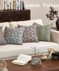 Floral Throw Pillow Cover 18x18 Inch Organic Cotton Dusty Blue One Sided Decorative Cushion Cover For Sofa Couch Living Room Farmhouse Neutral Decor Cozy Vibe No Insert on sofa