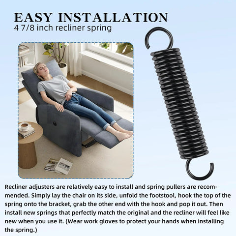 Top Shelf Tilt Recliner Extension Springs Two Pack Four Point Eight Inch Replacement Tension Coils for sofas and rockers.