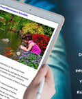Image of a tablet featuring a pond maintenance schedule and eBook about pond water care, highlighting the Game Changer 7 In 1 Pond Water Test Kit.