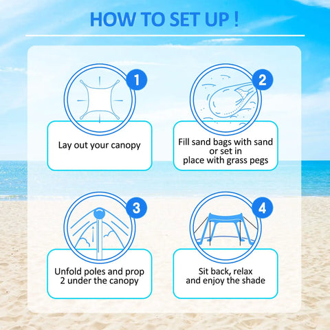 How to set up Sun Shield Beach Canopy Tent With UPF 50 Plus Protection, No Fuss Setup Beach Shelter With Sandbags and Poles