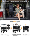 Folded Double Deck Folding Wagon With Canopy And 400L All Terrain Large Capacity Heavy Duty Cart 450 Pound Load in car trunk