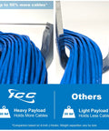 Legit Tough 2 Inch Batwing J Hooks With Snug Retainer Clip Galvanized Steel Cable Management Clips For Routing Wire On Threaded Rod Rust Proof EIA TIA Certified 25 Pack showing heavy and light payload capacity comparison.