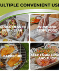 Multiple uses of Pro Grade Aluminum Foil Sheets 12x10.75 Pop Up Box Dispenser for barbecue, wrapping food, and keeping food juicy.