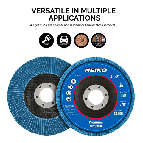 Premium Zirconia Flap Disc 4.5 Inch Diameter With 7 Eighths Inch Arbor 40 Grit Bevel Type 29 Grinding Discs Ten Pack