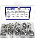 Front view of Ironking 90-piece stainless steel hitch pin clips assortment in plastic case