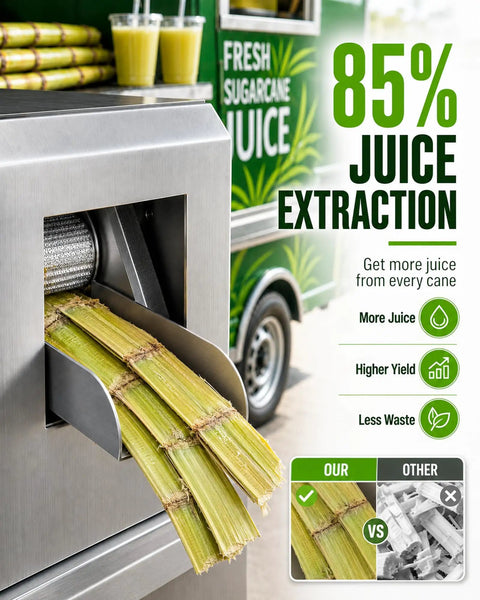 Heavy Duty Commercial Electric Sugarcane Juicer With Triple Rollers High Yield Sugar Extractor And Press Machine stainless steel frame extracting sugarcane.