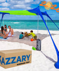 Ultra Portable Beach Tent Sun Shade 10x10 Ft UPF50 Plus Shield with sandbags on beach sheltering people
