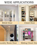 Wide applications of Spring Loaded Bi-Fold Door Top Roller Guide Wheel And Pivot Kit 4 Pack Hardware Repair Kit shown on various doors.