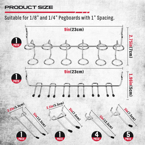Heavy Duty 121 Piece Pegboard Hook Set With Chrome Metal Hooks Durable Pegboard Organizer Kit for garage or shop.