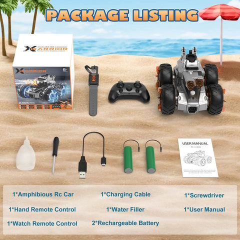 Dope Amphibious RC Car With Water Gun For Land And Water Play Waterproof Submersible Gesture Sensing Stunt Vehicle package contents