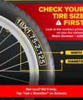 Close-up of tire sidewall showing size guide for 18 Inch Bike Inner Tube Set Fits 18x1.50 To 18x2.125 Tires Heavy Duty Butyl Rubber