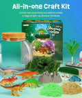 Dinosaur Terrarium Kit For Kids With LED Night Light And Remote Control DIY Dino Toys Arts And Crafts Set displayed with components