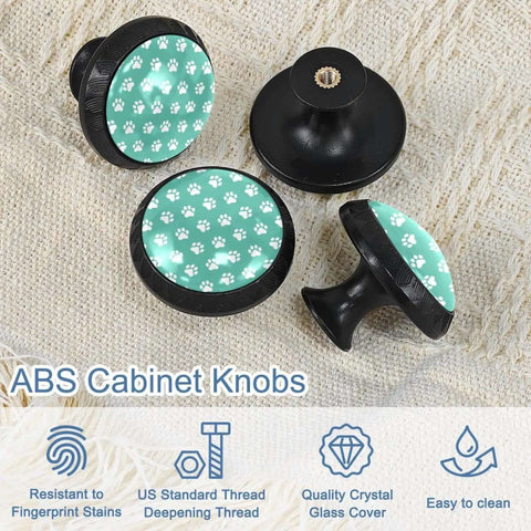 4 Pack Black Round Dog Paw Drawer Knobs with screws, glass top on fabric surface