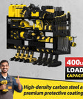 Heavy Duty Wall Mounted Tool Organizer With Eight Cordless Drill Holders, Four Layer Garage Storage Rack, 600 Lb Capacity.