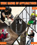 UIAA CE Certified Rope Ascender Aluminum Alloy Climbing Gear in use for rock climbing, aerial work, caving, and tree climbing.