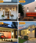 Porch Lights With Outlet GFCI Motion Sensor Outdoor Wall Light Black Waterproof Dusk To Dawn Lantern for patios and courtyards