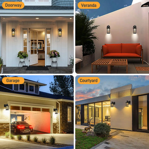 Porch Lights With Outlet GFCI Motion Sensor Outdoor Wall Light Black Waterproof Dusk To Dawn Lantern for patios and courtyards