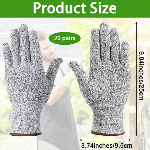 20 Pairs Cut Resistant Gloves Level 5 Protection For Kitchen Shucking Fish Meat And Wood Carving with No Slip Grip