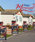 250th Anniversary USA Garden Flag Outdoor Double Sided Totally Patriotic Banner 12x18 Inch displayed on suburban lawns