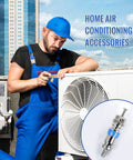 Technician installing high pressure valve core for R410 R32 R22 with Teflon seal HVAC replacement part for refrigeration and air conditioning.