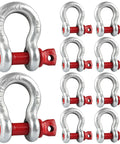 Badass 10 Pack 3/8 Inch Galvanized Steel Shackles Bundle featuring red pin, ideal for towing and rigging tasks.