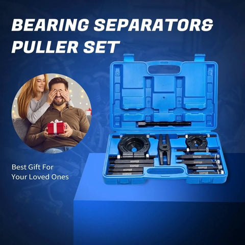 12 Piece Bearing Puller Set Workhorse Pro 5 Ton Capacity with 2 inch and 3 inch bearing separator jaws in blue case