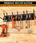4 Pack E Track Double J Hooks Heavy Duty Steel Tool Hangers For Trailers Trucks And Garages Keep Shovels Cables Bags And Gear Off The Floor Easy Access Storage And Organization, 8.5 in steel wall rack with tools hanging