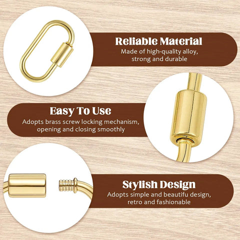Ten Pack Screw Carabiner Lock Charms For DIY Jewelry Making Gold Tone Small Locking Carabiners with brass screw mechanism