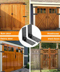Heavy Duty Gate Hinges 270 Degree Adjustable For Wood Fence And Barn Door With Screws Two Pack Double Layer Folding Butt Hinges Kit Built From Heavy Duty Steel For Superior Weather Resistant Durability And No Sag Support displayed with barn and shed doors
