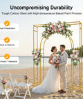Showstopping Square Metal Balloon Arch Frame For Dreamy Gold Wedding Ceremony Backdrop with flowers and couple on beach
