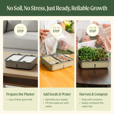 Self Watering Microgreens Growing Kit With 20 Soil Free Capillary Mats And Humidity Domes Four Trays instruction steps